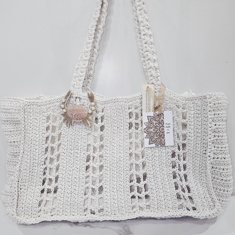 Elegant White Crochet Tote Bag